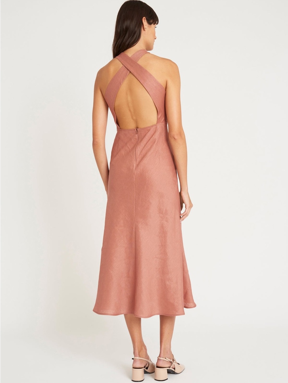 One-Shoulder Linen Blend Dress in Dusty Rose - Picture 2 of 8